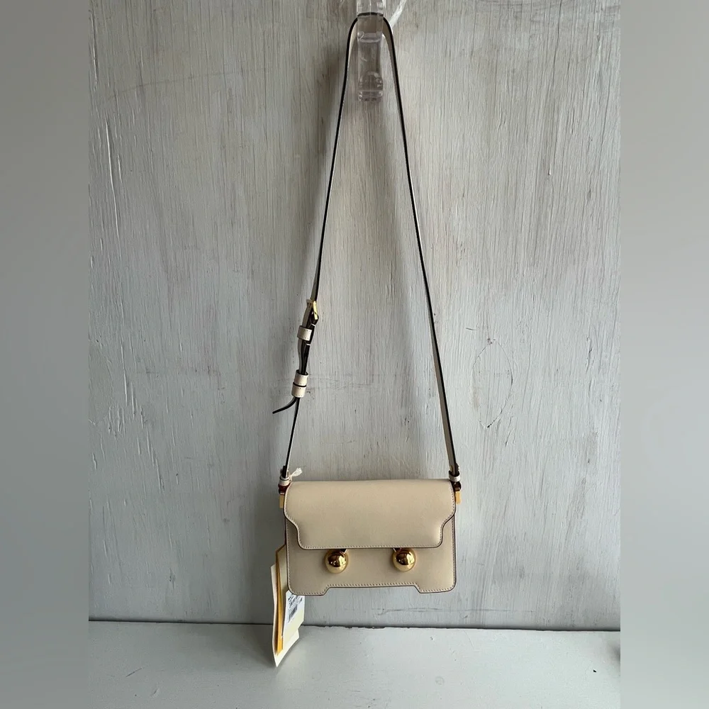 MARNI Mini Trunkaroo Leather Shoulder Bag- Off White